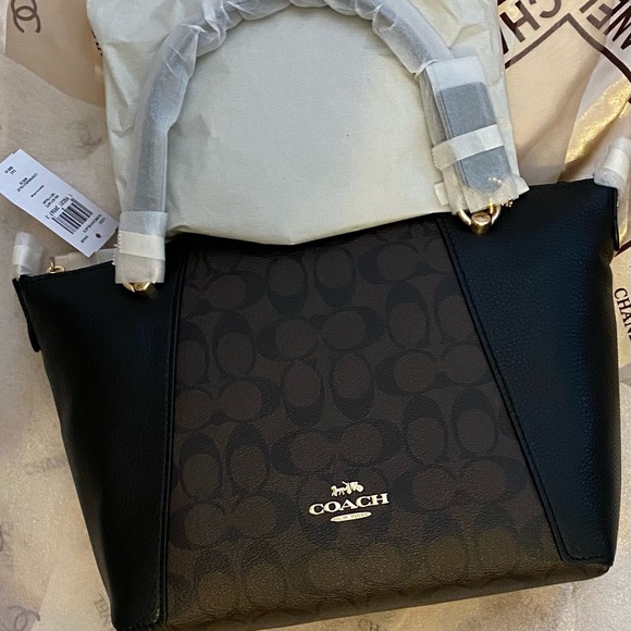 Coach Brown/black Signature Tote Satchel Gold Accents NWT - Picture 8 of 13